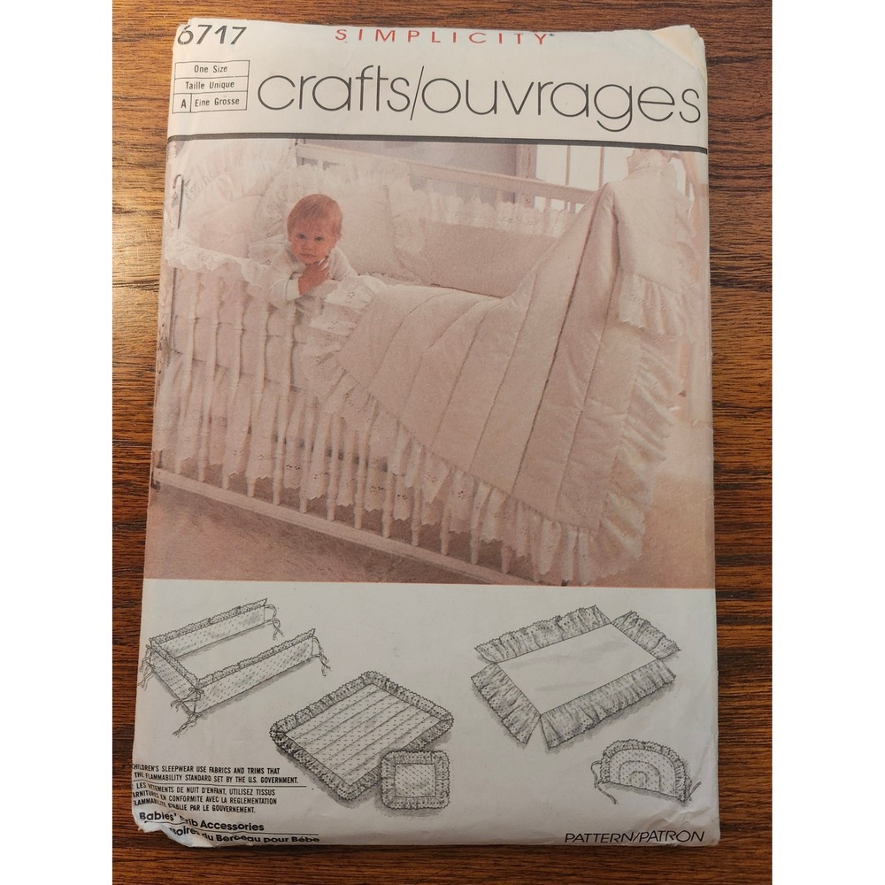 Vintage Simplicity 6717 Baby Crib Accessories Sewing Pattern Dust Ruffle Quilt
